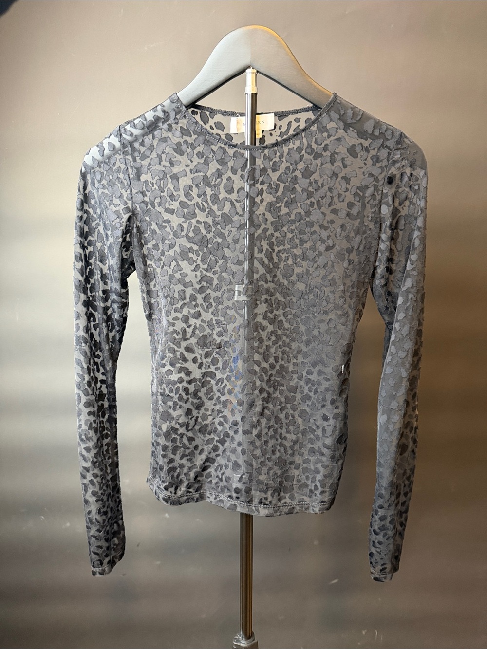 Alexander McQueen Gray Sheer Leopard-Print Long Sleeve Top